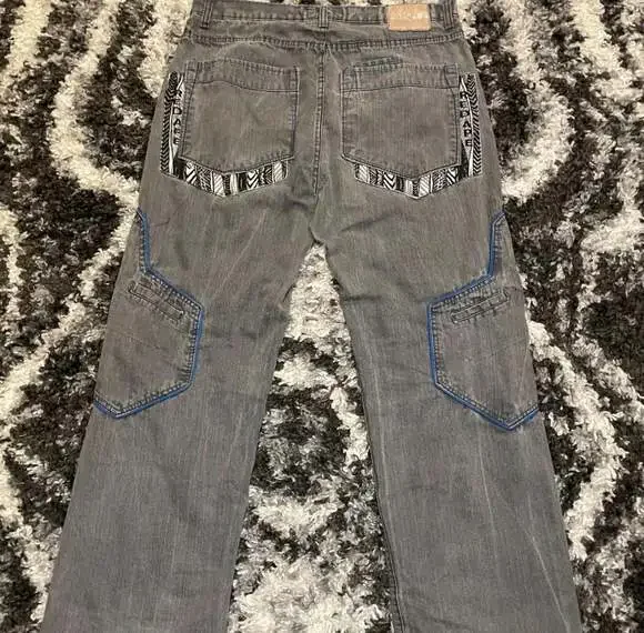 Red Ape Authentic Vintage Y2K Gray Embroidered Baggy Jeans Size 36 - Picture 2 of 6